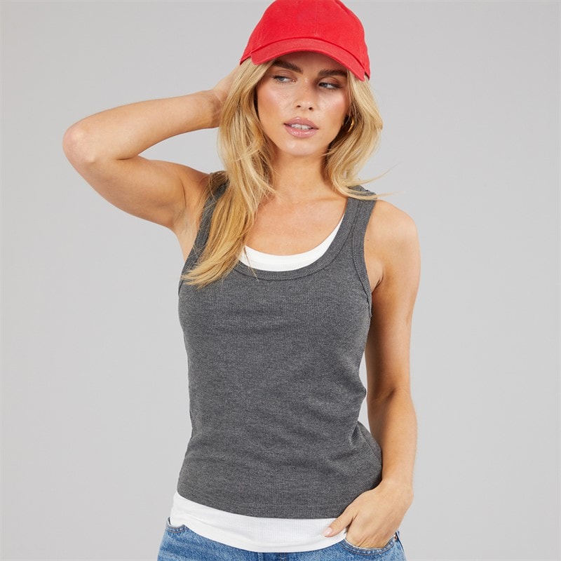 Brave Soul Dame Stella Vest Charcoal Marl/Hvid