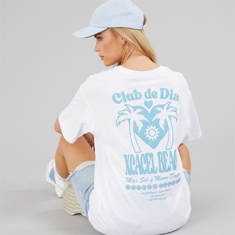 Brave Soul Dame Tulum Grafik T Shirt Hvid/Blå