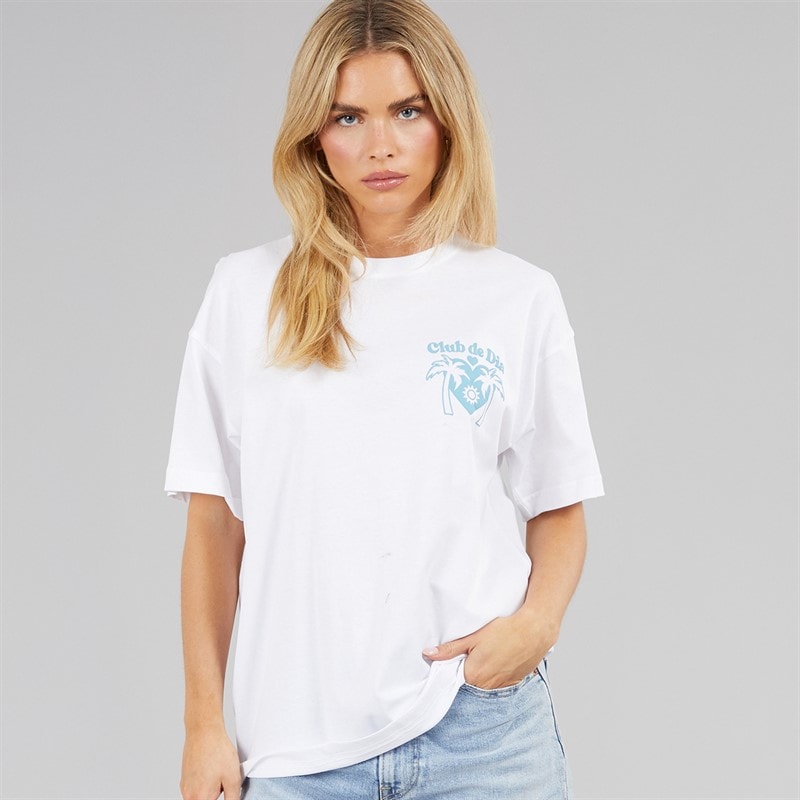 Brave Soul Dame Tulum Grafik T Shirt Hvid/Blå - Billede 2