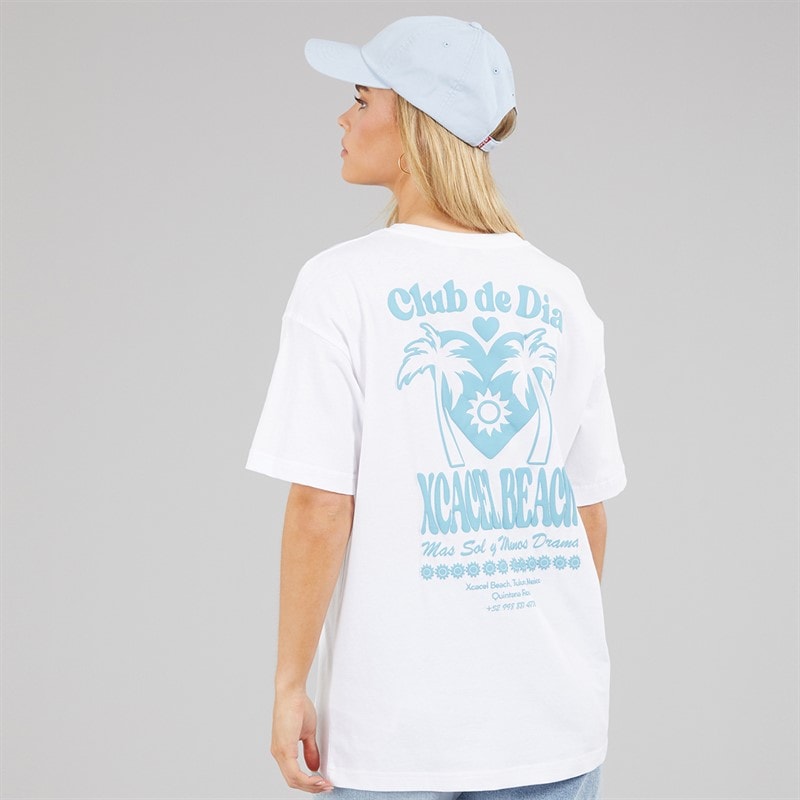 Brave Soul Dame Tulum Grafik T Shirt Hvid/Blå - Billede 3