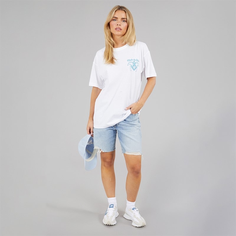 Brave Soul Dame Tulum Grafik T Shirt Hvid/Blå - Billede 4