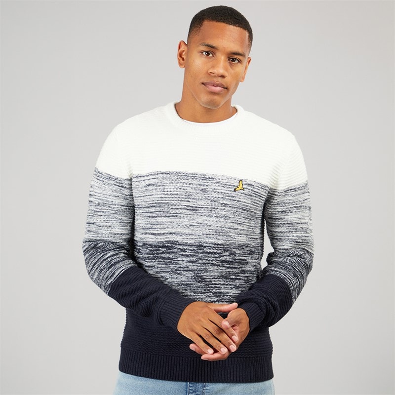 Brave Soul Herre Kilam Strikket Sweater Navy/Ecru - Billede 1