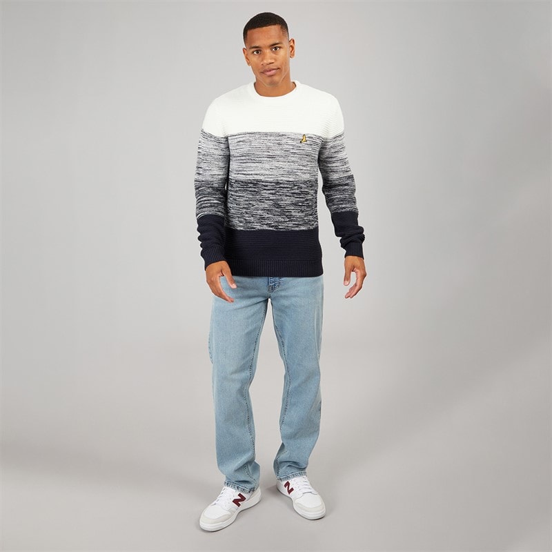 Brave Soul Herre Kilam Strikket Sweater Navy/Ecru - Billede 4