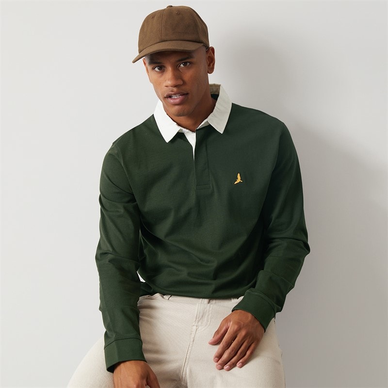 Brave Soul Herre Zeman Rugby Skjorte Hunter Green/Optic White