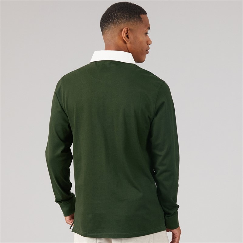 Brave Soul Herre Zeman Rugby Skjorte Hunter Green/Optic White - Billede 2