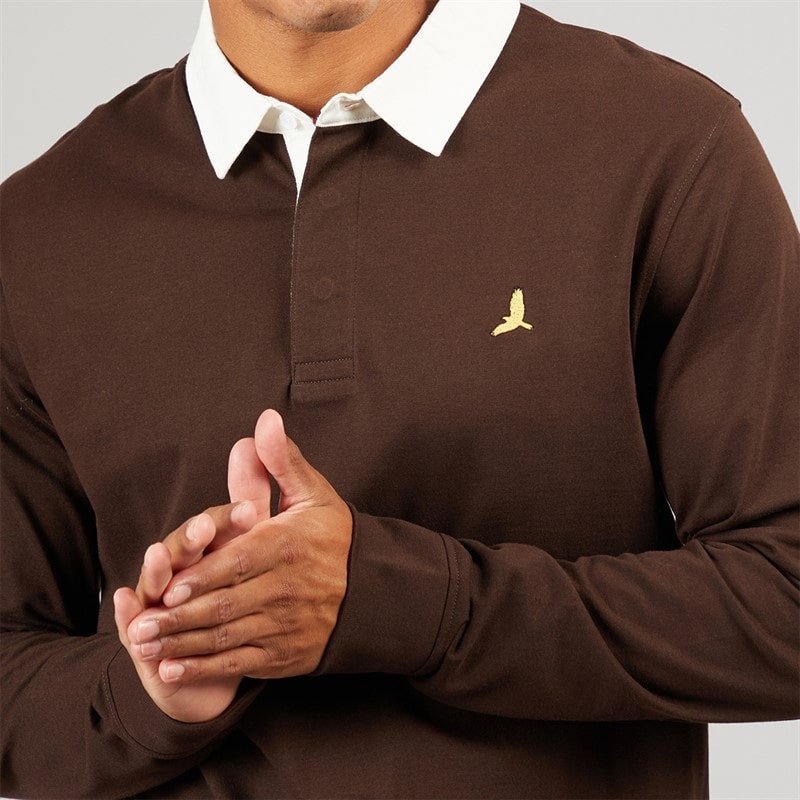Brave Soul Herre Zeman Rugby Skjorte Bitter Chocolate/Off White - Billede 3