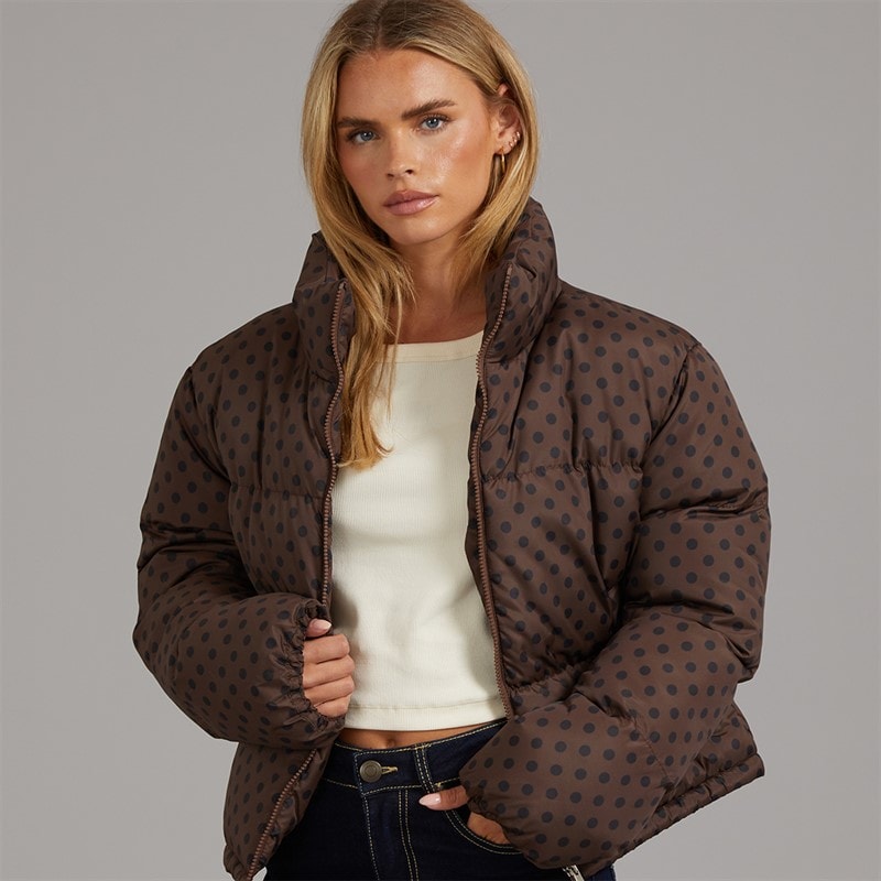 Brave Soul Dame Riva Spot Puffer Jakke Chocolate/Sort - Billede 1