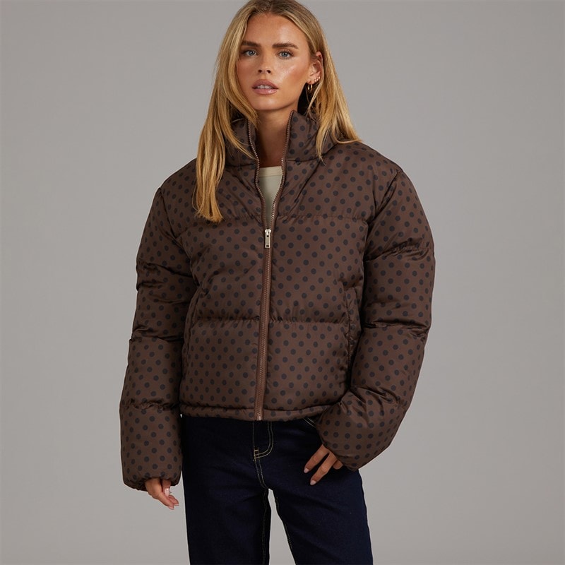Brave Soul Dame Riva Spot Puffer Jakke Chocolate/Sort - Billede 3