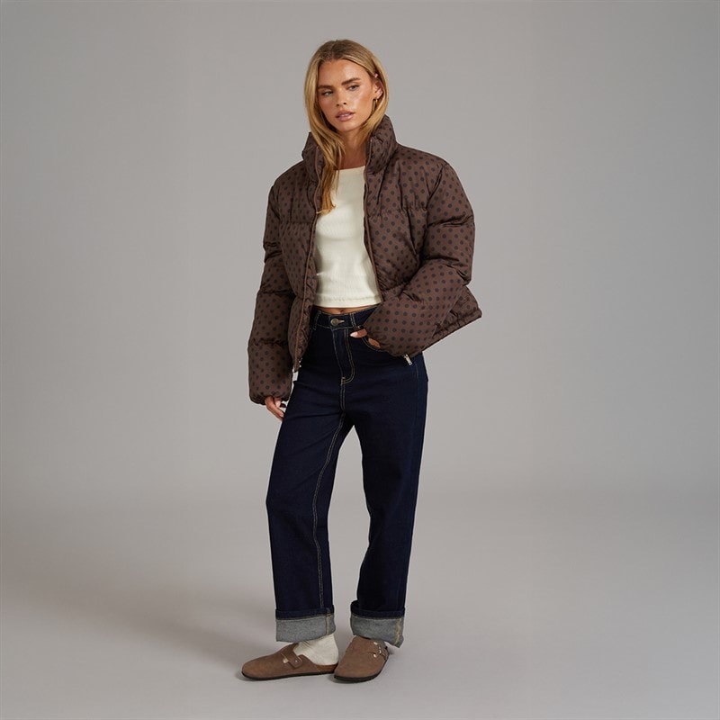 Brave Soul Dame Riva Spot Puffer Jakke Chocolate/Sort - Billede 4