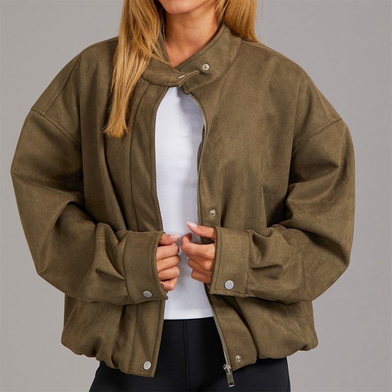 Brave Soul Dame Lenora Kunst suede Jakke Khaki - Billede 3