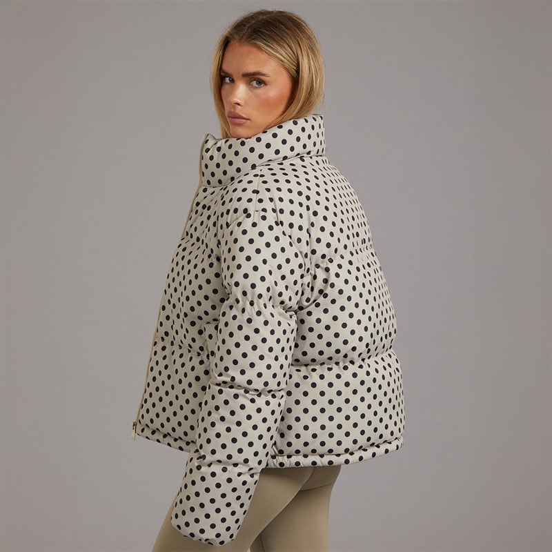 Brave Soul Dame Riva Spot Puffer Jakke Cream/Sort - Billede 2