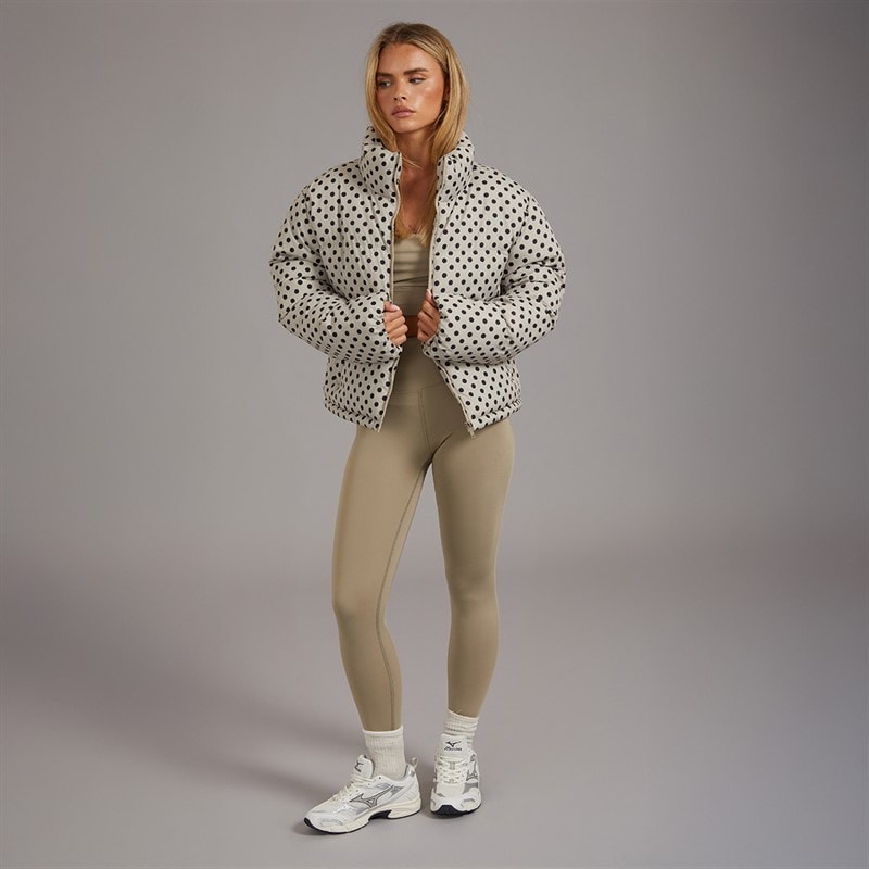 Brave Soul Dame Riva Spot Puffer Jakke Cream/Sort - Billede 4