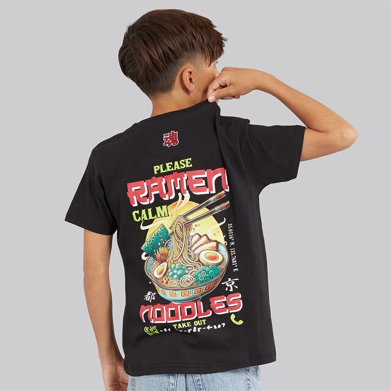 Brave Soul Drenge Scran T Shirt Jet Sort/Multifarve - Billede 1