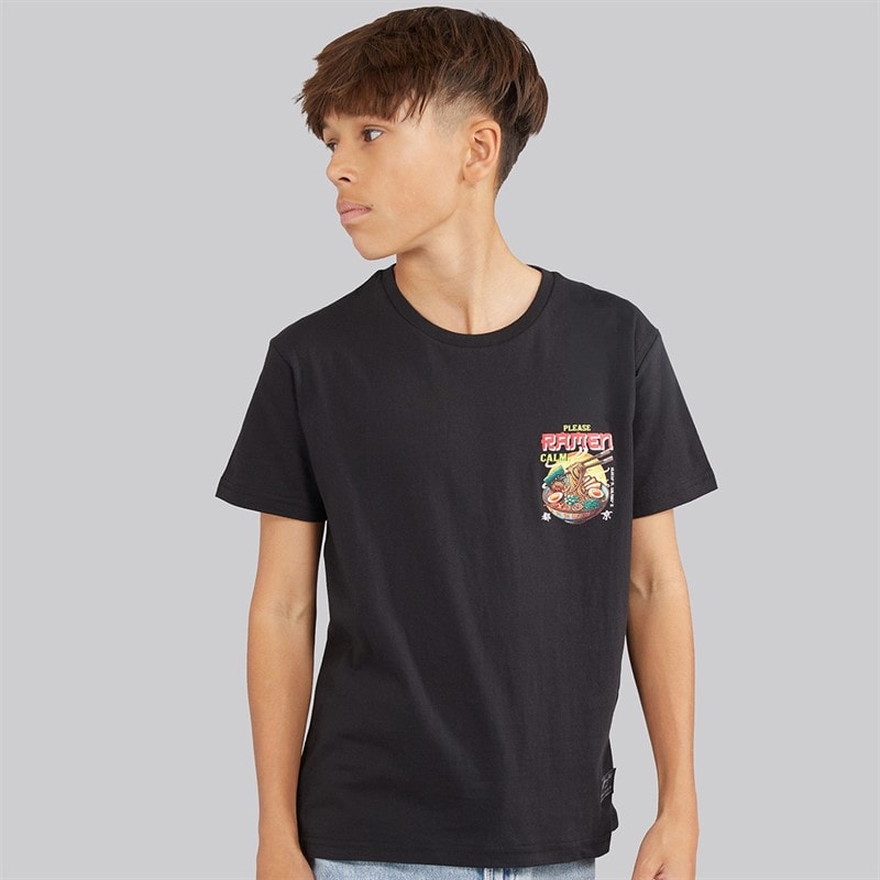Brave Soul Drenge Scran T Shirt Jet Sort/Multifarve - Billede 2