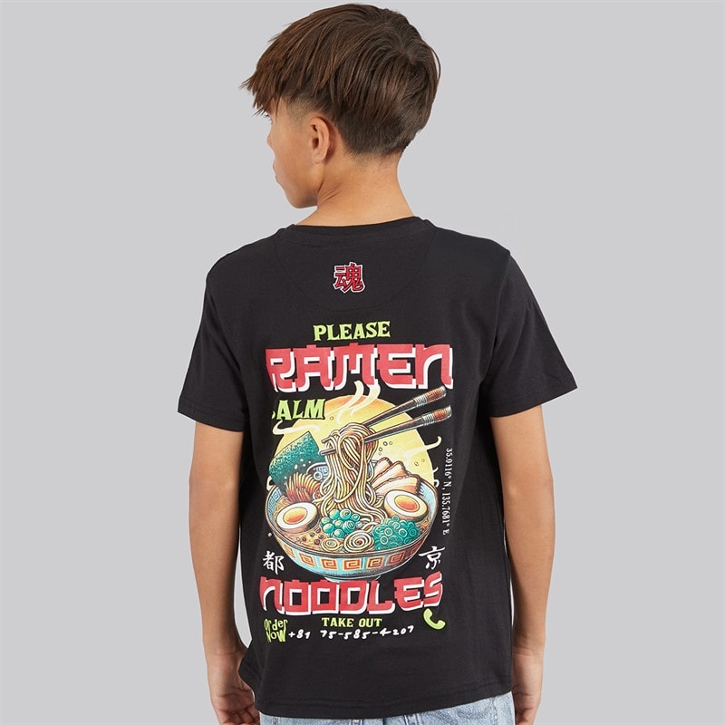 Brave Soul Drenge Scran T Shirt Jet Sort/Multifarve - Billede 3
