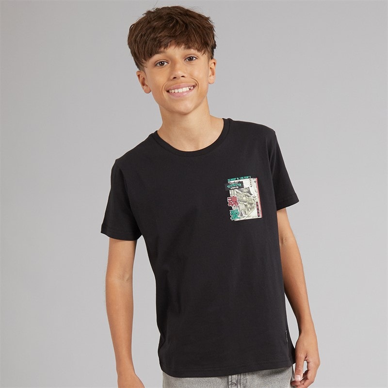 Brave Soul Drenge Ameyoko T Shirt Jet Sort/Multi Farve - Billede 2