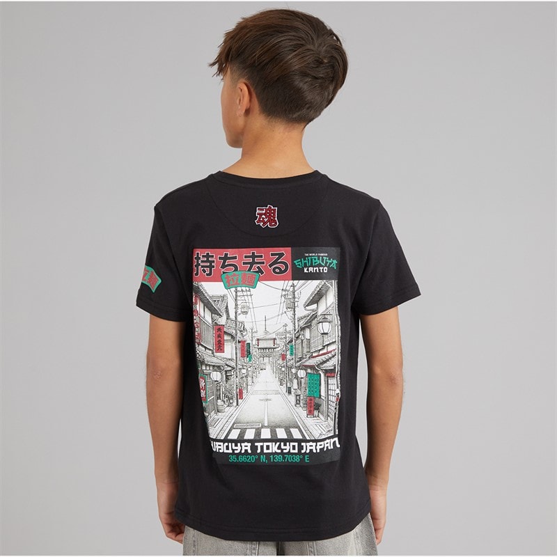 Brave Soul Drenge Ameyoko T Shirt Jet Sort/Multi Farve - Billede 3