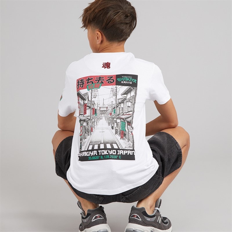 Brave Soul Drenge Ameyoko T shirt Optisk Hvid/Multifarve