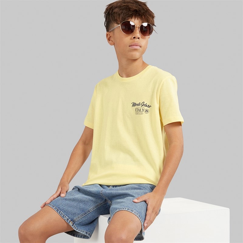 Brave Soul Drenge Solaro T Shirt Citron/Multi Farve Print - Billede 2