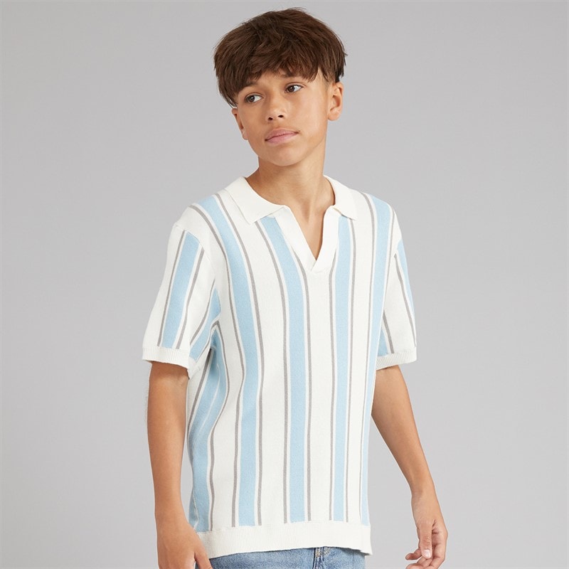 Brave Soul Drenge Rialto Polo Shirt Cream/Pale Blue/Lt Grey - Billede 3