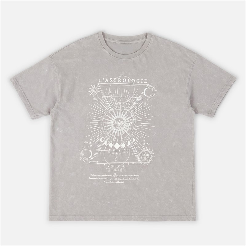 Brave Soul Dame L'astrologie Acid Wash T Shirt Grey Acid Wash