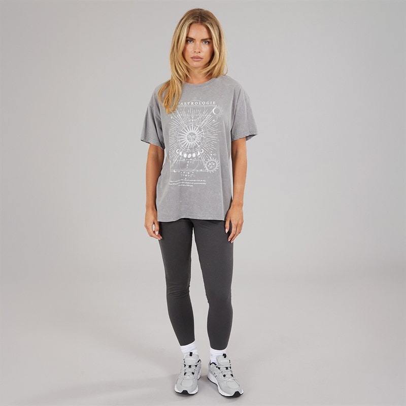 Brave Soul Dame L'astrologie Acid Wash T Shirt Grey Acid Wash - Billede 3