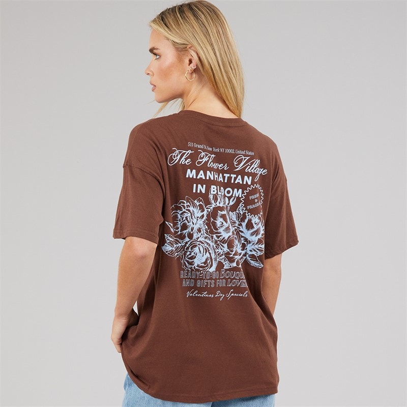 Brave Soul Dame Bloom T-shirt Brun/Blue Body/Print - Billede 3