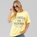 Brave Soul Dame Los Angeles T-shirt Butter Yellow/Navy/Grøn