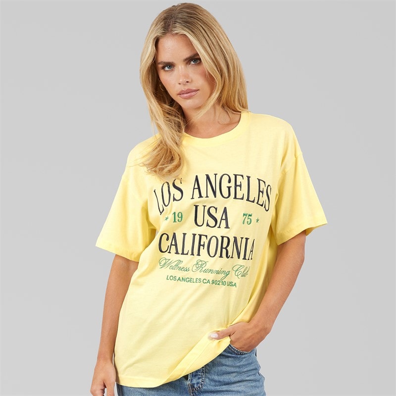 Brave Soul Dame Los Angeles T-shirt Butter Yellow/Navy/Grøn - Billede 3