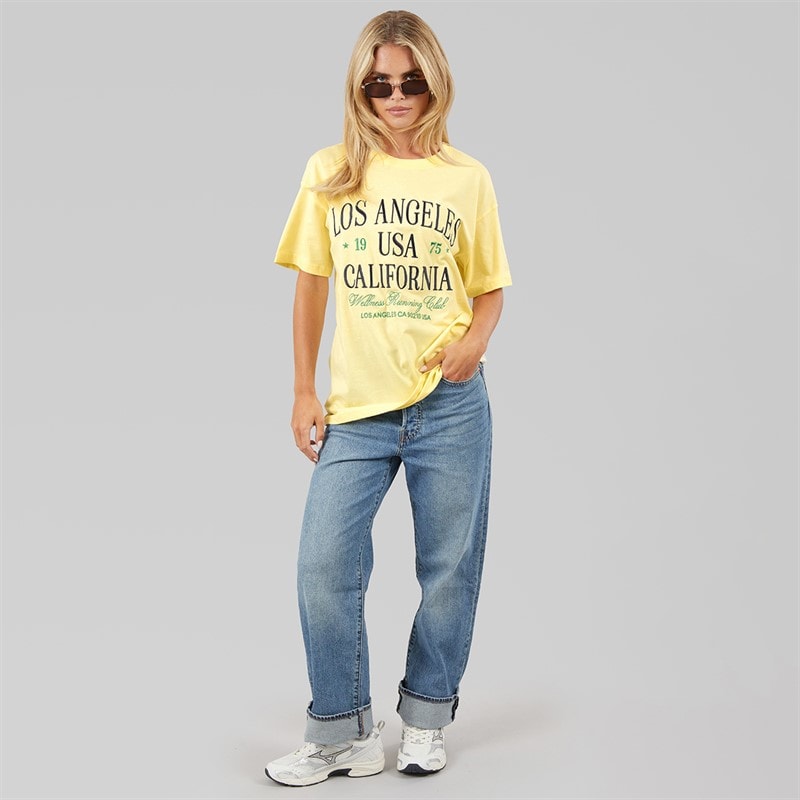 Brave Soul Dame Los Angeles T-shirt Butter Yellow/Navy/Grøn - Billede 4