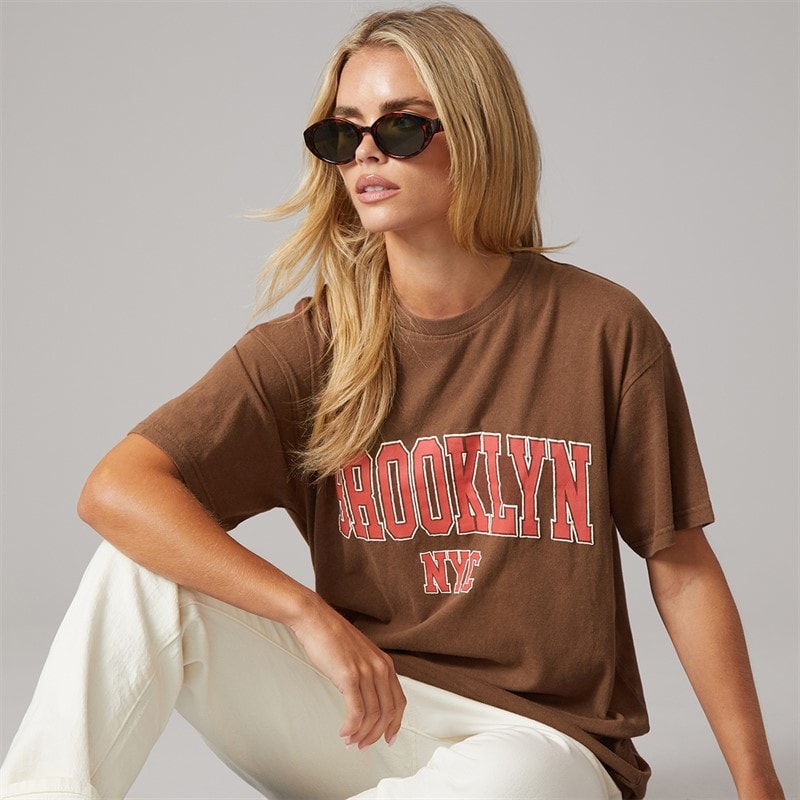 Brave Soul Dame Brooklyn T Shirt Brown Acid Wash