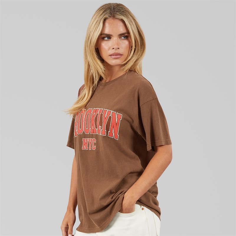 Brave Soul Dame Brooklyn T Shirt Brown Acid Wash - Billede 3