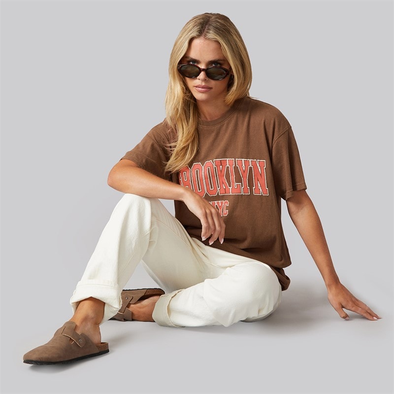 Brave Soul Dame Brooklyn T Shirt Brown Acid Wash - Billede 4
