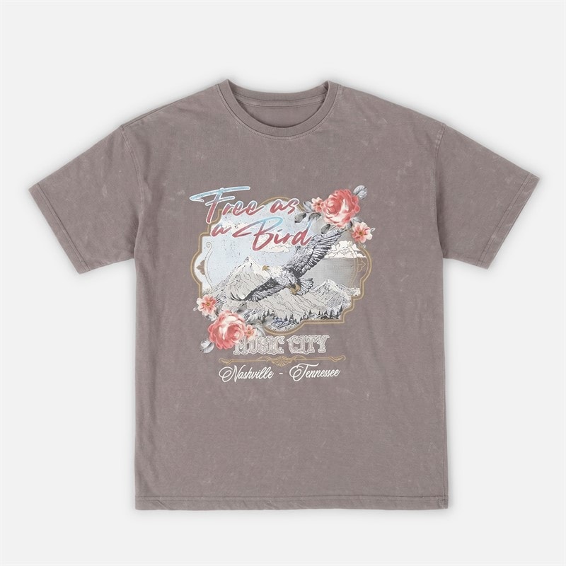 Brave Soul Dame fugl syre vask t shirt Grey Acid Wash