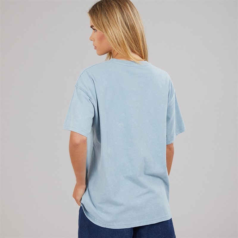 Brave Soul Dame Day Dreamer T Shirt Blue Acid Wash - Billede 2