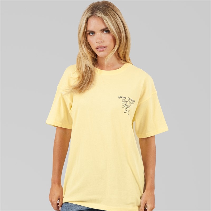 Brave Soul Dame Louvre T Shirt Gul/Blue Body/Print - Billede 2