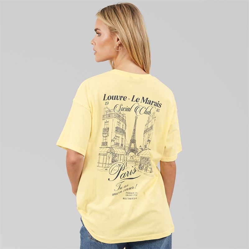 Brave Soul Dame Louvre T Shirt Gul/Blue Body/Print - Billede 3