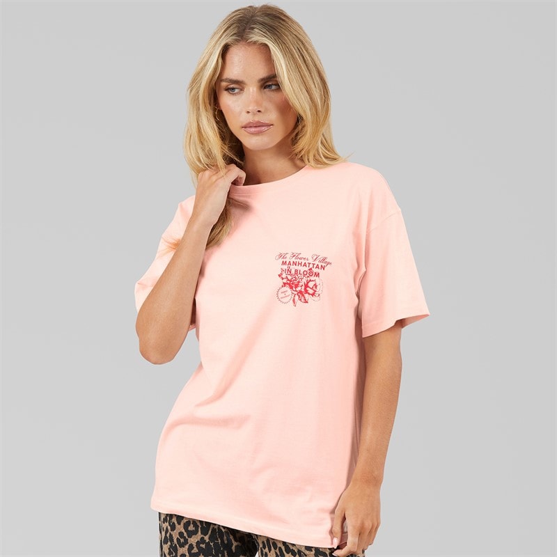 Brave Soul Dame Bloom T-shirt Lyserød/Red Body/Print - Billede 2