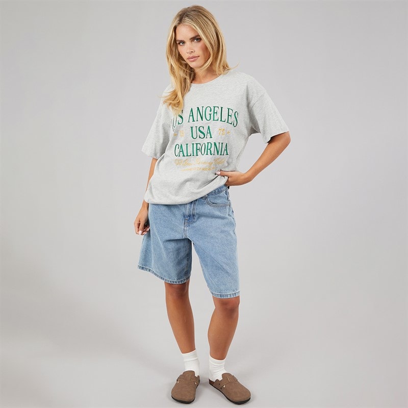 Brave Soul Dame Los Angeles T-shirt Grey Marl/Grøn/Gold - Billede 3