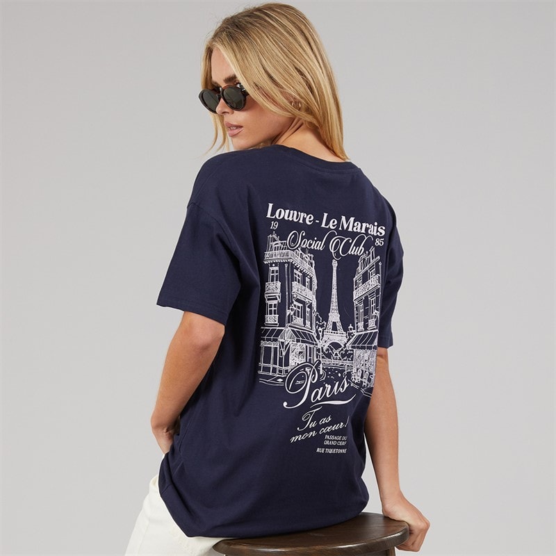 Brave Soul Dame Louvre T Shirt Navy/Pink Body/Print