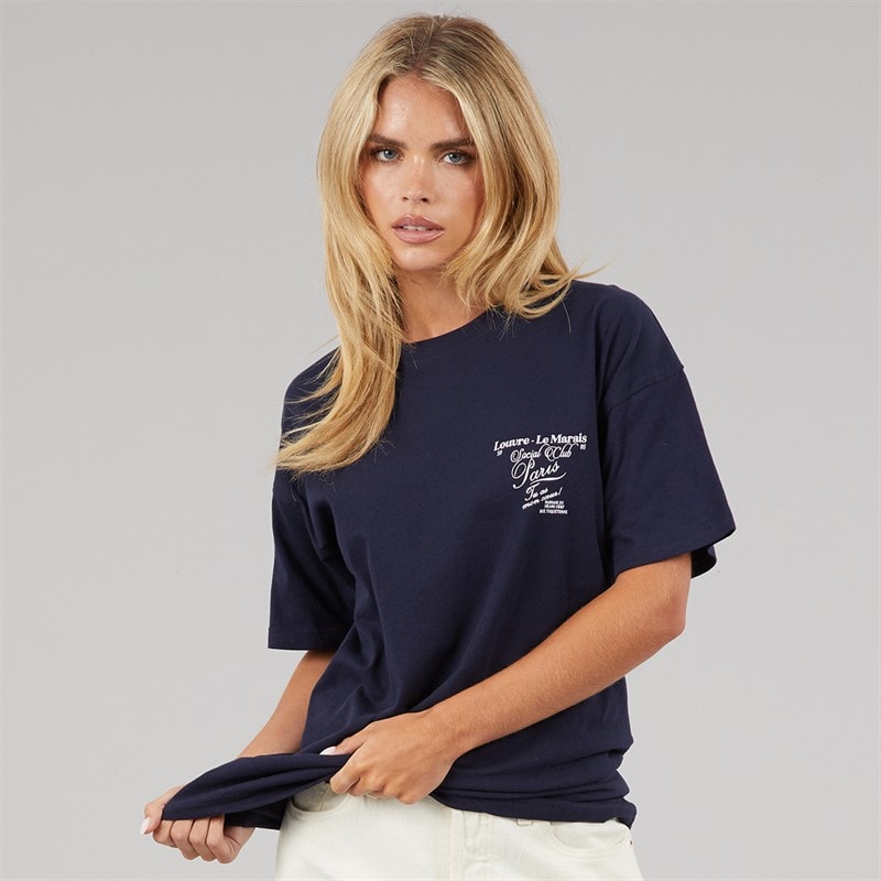 Brave Soul Dame Louvre T Shirt Navy/Pink Body/Print - Billede 2