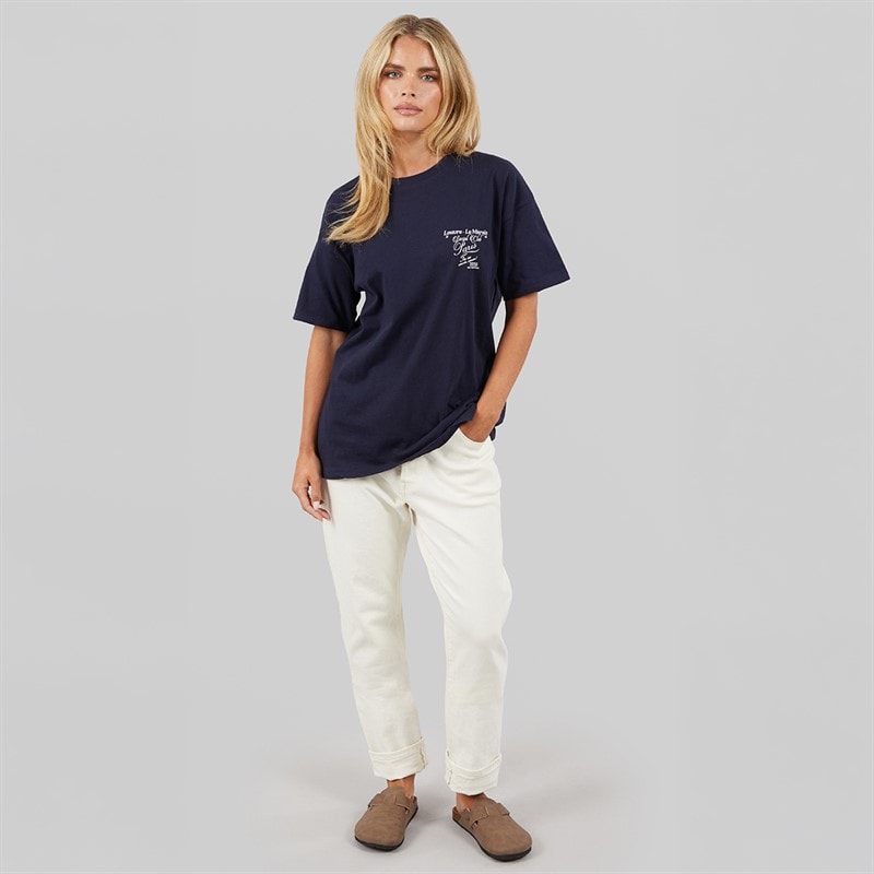 Brave Soul Dame Louvre T Shirt Navy/Pink Body/Print - Billede 4