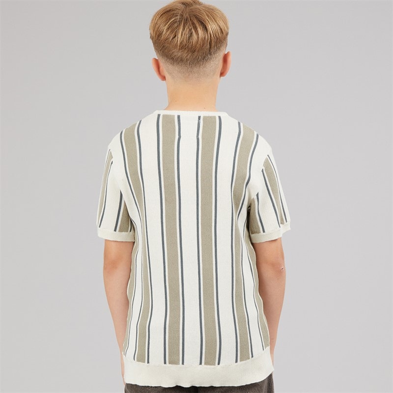 Brave Soul Drenge Gillam Strikket T-shirt Cream/Light Green/Mid Green - Billede 2