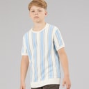 Brave Soul Drenge Gillam Strikket T Shirt Cream/Pale Blue/Light Grey