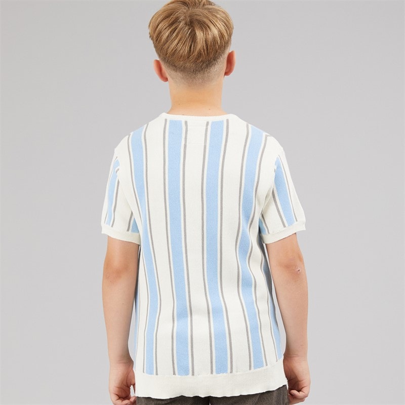 Brave Soul Drenge Gillam Strikket T Shirt Cream/Pale Blue/Light Grey - Billede 2