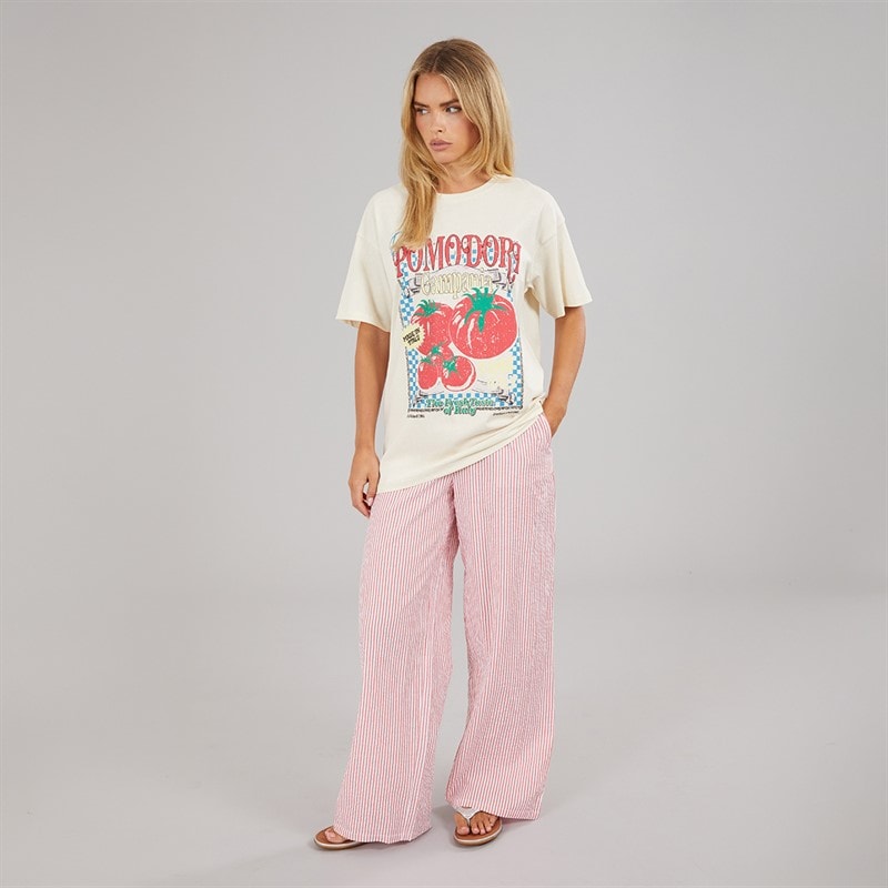 Brave Soul Dame T Shirt med print oversized Cream - Billede 3