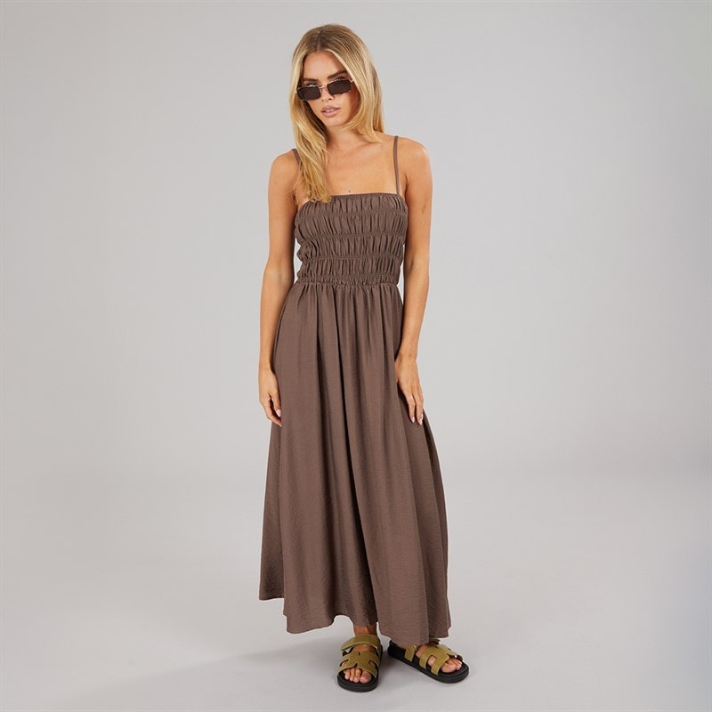 Brave Soul Dame Cilla A-formet Midi Kjole Dark Taupe - Billede 3