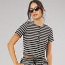 Brave Soul Dame Trixie Knap Ned T-shirt Sort/Cream