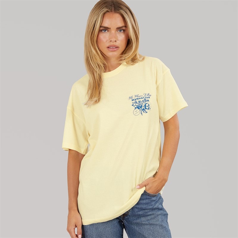 Brave Soul Dame Bloom Printet T-shirt Gul/Blå - Billede 2