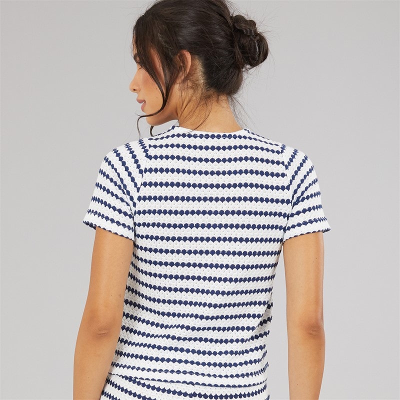 Brave Soul Dame Lynn Knap Ned T Shirt Cream/Navy - Billede 2